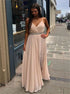 A Line Spaghetti Straps V Neck Tulle Pleats Prom Dress LBQ3792