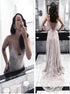 A Line Strapghetti Straps Tulle Backless Prom Dress with Appliques LBQ4169