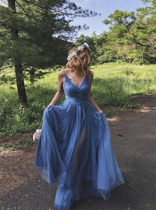 Sweep Train Blue Evening Dresses