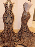 Halter Neckline Sequins Appliqued Sexy Mermaid Prom Dresses LBQ3526