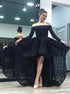 A Line Off the Shoulder Long Sleeves Black Lace Asymmetrical Prom Dresses LBQ3799