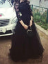 Ball Gown 3/4 Sleeves Bateau Lace Floor Length Tulle Dresses LBQ3401