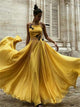 Sweep Train Yellow Evening Dresses