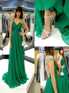 Sweep Train Green Evening Dresses