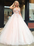 A Line Deep V Neck Tulle Prom Dresses with Beadings LBQ0584