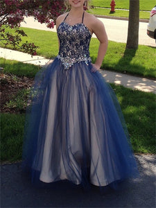 Ball Gown Spaghetti Straps Beading Tulle Prom Dresses