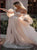 Pink Tulle Off Shoulder Tulle Pleats Puffy Sleeves Prom Dresses