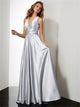 A Line Satin Pleats Halter Prom Dresses with Pockets