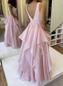 Sweetheart A Line Taffeta Dusty Rose Ruffles Long Prom Dresses GJS644