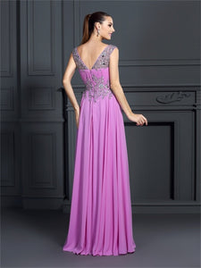 Sweep Train Purple Open Back Evening Dresses