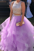 Two Piece Lilac A Line Tulle Sequins Prom Dresses LBQ0786