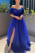 Royal Blue Off the Shoulder A line Long Prom Formal Dresses GJS387