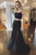 Two Pieces Tulle  A Line Black Lace Up Long Prom Dresses GJS642