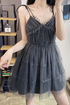 Lolita A-line  Black Gothic Puff Mesh Pleated Mini Prom Dress GJS669