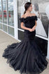 Off the Shoulder Black Mermaid Long Prom Formal Dresses GJS384