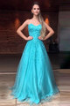 Blue Sweetheart Floor-Length A-line Prom Dress with Beading Appliques Pearls GJS675