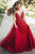 A Line Tulle Backless Sweetheart Red Beaded Long Prom Dresses GJS647