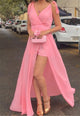 Chiffon V-Neck Sleeveless A-Line Simple Long Prom Dresses GJS427