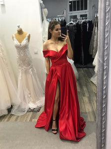 A Line Off the Shoulder Satin Prom Dresses