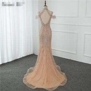 Off the Shoulder Mermaid Tulle Prom Dresses with Beadings LBQ1096
