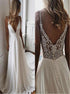 A Line V Neck Chiffon Applique Open Back Wedding Dresses LBQW0147