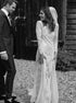Sheath Scoop Ivory Lace Backless Long Sleeve Wedding Dress LBQW0133
