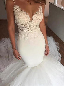 Sweep Train V Neck Sleeveless Backless White Wedding Dresses