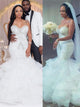 Beading Sleeveless Mermaid Ruffles Sweetheart Organza Wedding Dresses