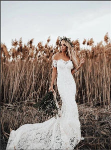 Off the Shoulder Open Back Lace Mermaid Wedding Dresses