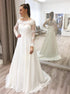 A Line Scoop Lace Long Sleeve Chiffon Appliques Wedding Dress LBQW0152