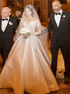 A Line V Neck Long Sleeve Appliques Satin Wedding Dresses LBQW0140