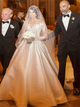 A Line V Neck Long Sleeve Appliques Satin Wedding Dresses 