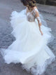 A Line V Neck White Criss Cross Long Sleeve Wedding Dresses