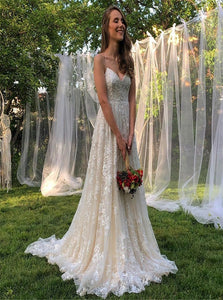 Sweep Train Champagne Bride Dresses