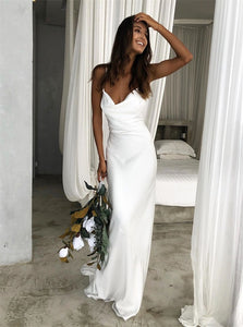 White Mermaid Spaghetti Straps Satin Wedding Dresses
