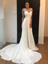 A Line Scoop Chiffon Appliques Wedding Dress LBQW0160
