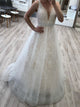 A Line V Neck Appliques Organza Wedding Dresses