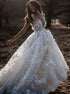 A Line Ivory V Neck Backless Wedding Dresses with Appliques LBQW0111