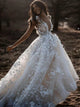 A Line Ivory V Neck Backless Wedding Dresses