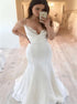 White Mermaid Spaghetti Straps Satin Pleats Lace Wedding Dress LBQW0113