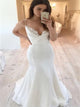White Mermaid Spaghetti Straps Satin Pleats Lace Wedding Dresses